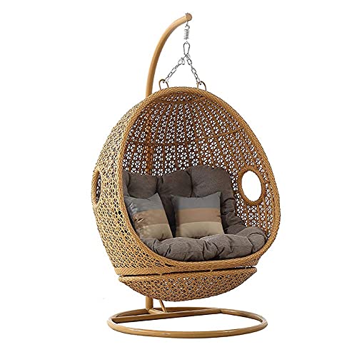 BIIII Silla giratoria de ratán, silla colgante para 2 personas, silla de nido de huevo, silla de hamaca con soporte para interiores y exteriores, patio, césped