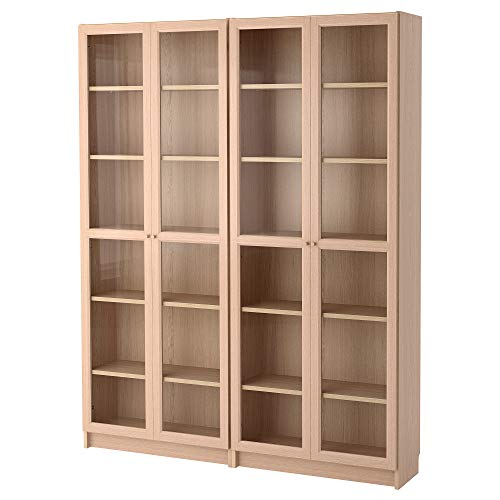 BILLY/OXBERG combinación librería/puertas de vidrio 160x30x202 cm chapa de roble blanco manchado de vidrio/vidrio
