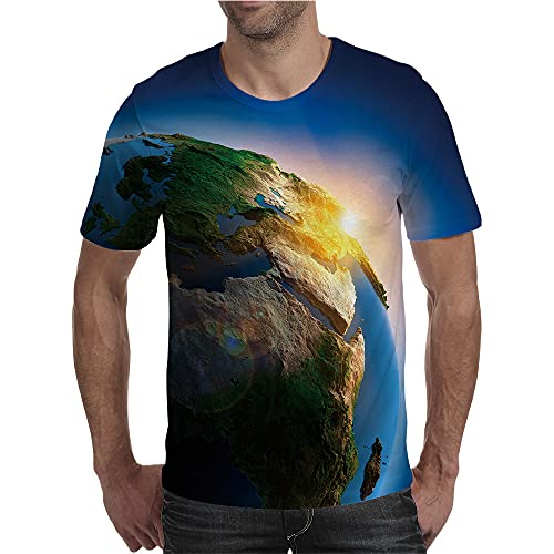 BINGXY Camisetas para Hombre,Popular Digital 3D Estilo Europeo y Americano impresión de la Tierra Transpirable Suelta de Manga Corta Camiseta Casual AliExpress Comercio Exterior
