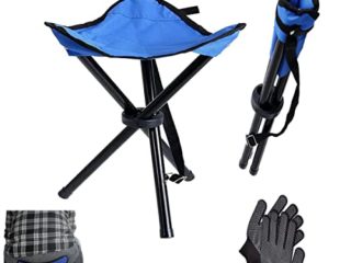 Binjor 1Pcs Plegable Taburete de Tres Patas Silla de Camping trípode Taburete de Pesca con 2 Guantes con partículas de Silicona Antideslizantes para Camping Playa Vacaciones y Actividades Aire Libre