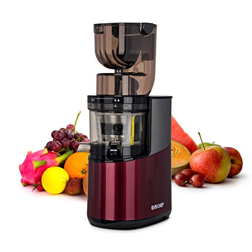 Bio Chef Atlas Whole Slow Juicer Pro – Extractor de zumos, 350W, 40 RPM, Licuadora Prensado en Frío. Garantía de por Vida en el Motor. (Burdeos)