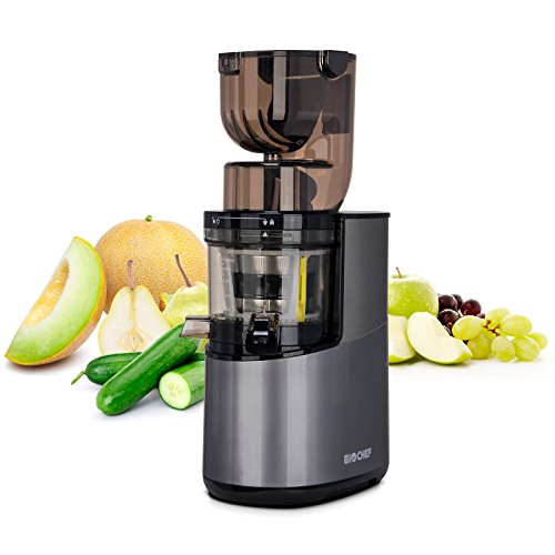 Bio Chef Atlas Whole Slow Juicer Pro – Extractor de zumos, 350W, 40 RPM, Licuadora Prensado en Frío. Garantía de por Vida en el Motor. (Plata)