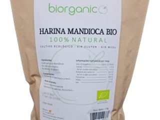 Biorganic Harina de Mandioca Bio SIN GLUTEN 1Kg LOW CARB- 100% natural. Polvo de Yuca. De cultivo Ecológico de Brasil. Producto Premium.