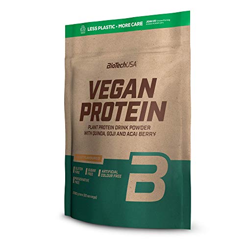 BioTechUSA Vegan Protein En polvo con sabor bebida a base de proteína vegetal, con bayas goji y acai en polvo, harina de quínoa, 2 kg, Maní