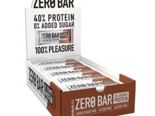 BioTechUSA Zero Bar Barrita de proteínas con alto contenido proteico, sin azúcar añadido o aspartamo, libre de lactosa y gluten, con edulcorantes, 20*50 g, Doble chocolate