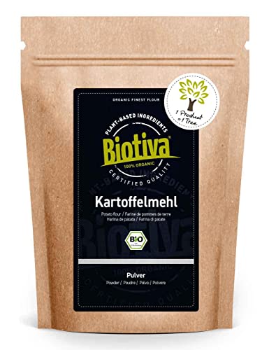 Biotiva Harina de patata orgánica 1kg - Fécula de patata - para espesar líquidos y hornear - sin gluten - vegano - certificado y controlado en Alemania