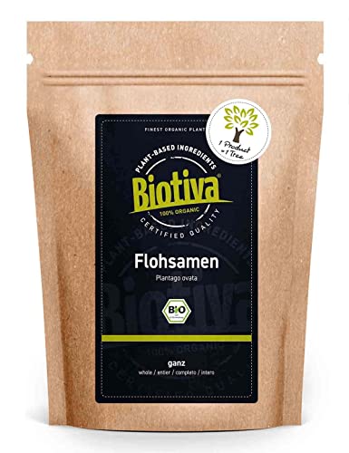 Biotiva Semillas de Psyllium Orgánico - enteras - 1000 g - 99% pureza - bolsa de cierre hermético - sin lactosa y de gluten, vegano - llenado en Alemania