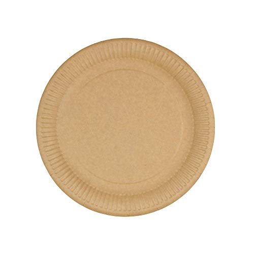 BIOZOYG Plato desechable 23 cm Ø I Plato Redondo de Papel Color marrón I Plato desechable Estable I Plato ecológico reciclabe para Fiesta I Platos Desechables ecólogico de un Solo Uso 100 pz