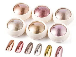 BISEHNGYF 6 Cajas Polvo de Uñas de Cromo, De Polvos Efecto Espejo Para Manicura Y Nail Art Rosa / Oro / Cromo Brillo Y Microperlas.
