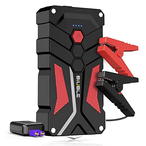 BIUBLE Arrancador de Coches,1000A 12800mAh Arrancador de Baterias de Coche(para 7.0L Gasolina o 5.5L Diesel) Linterna LED,Puerto USB,Martillo de Seguridad y Salida QC3.0 para móvil