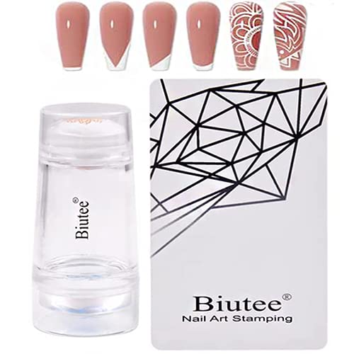 Biutee Uñas de Silicona Suave con 1 Raspador, Sello uñas Silicona Estampado de Uñas de Manicura Impresión DIY Nail Art Tool Para Salón