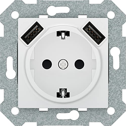 Bjc 23526-USB Viva Base Enchufe Schuko con 2.4A Doble USB, Blanco Polar