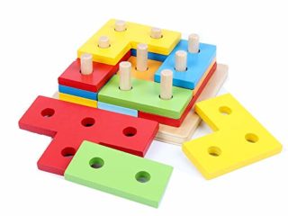 B&Julian Juego de inserción geométrica Puzzle de Madera 12 Piezas Puzzle de Rompecabezas Playset