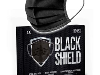 BLACK SHIELD - 51 unidades - Mascarilla Quirúrgica Tipo I Negra - Certificación CE - 3 capas - Filtración BFE > 95%.