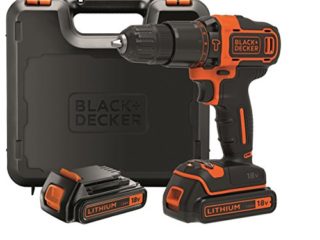 BLACK+DECKER BDCHD18KB Taladro Percutor Inalámbrico 18V 1.5Ah con 2 Baterías y Maletín 10 mm 2 Velocidades Luz LED, Color Negro, Naranja
