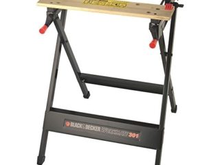 BLACK+DECKER WM301 Banco de Trabajo Workmate Bambú y Acero Diseño Compacto, Carga Máxima 160 kg, Color Negro/ Madera