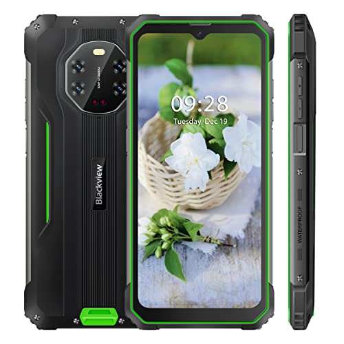Blackview BV8800 Móvil Resistentes, Android 11 IP68 Smartphone Impermeable Antigolpes, Cámara Cuatro 50MP IR Visión Nocturna, 8GB+128GB, 6,58’' FHD+ Pantalla, Batería 8380mAh, Face ID GPS NFC Verde