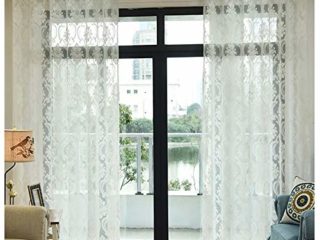 Blanco Beige Encaje Bordado Cortinas Translucida con ojales,Dormitorio Moderno Ventana Visillos Decorativo Salon Paneles,cortinas de traslúcidas,Cortinas transparentes gasa,hotel Cortina de tul,1pcs
