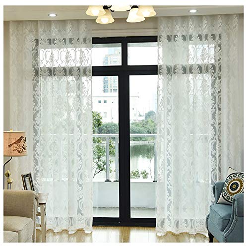 Blanco Beige Encaje Bordado Cortinas Translucida con ojales,Dormitorio Moderno Ventana Visillos Decorativo Salon Paneles,cortinas de traslúcidas,Cortinas transparentes gasa,hotel Cortina de tul,1pcs