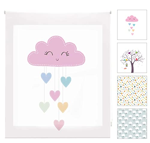 Blindecor Estor enrollable translúcido infantil, Cloudsheart, 90x180 cm ( ancho x alto)