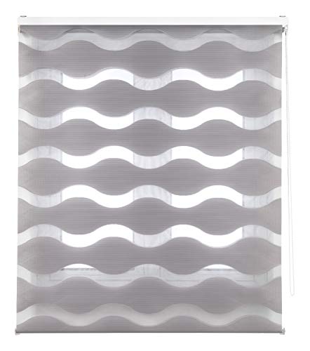 Blindecor Lira Ondas - Estor Enrollable de Doble Capa, Noche y Día, Gris Plata, 140 x 180