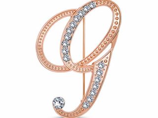 Bling Jewelry Declaración Grande ABC Pave Cristal cursivo guión Monograma Letras Alfabeto Inicial G Bufanda Solapa Pin Broche para Las Mujeres de Oro Rosa Chapado