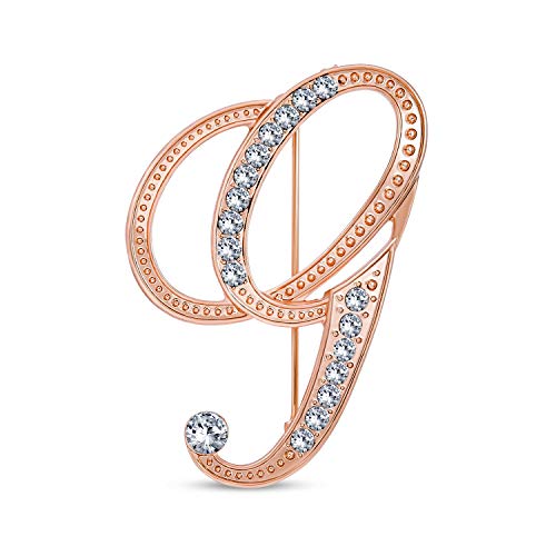 Bling Jewelry Declaración Grande ABC Pave Cristal cursivo guión Monograma Letras Alfabeto Inicial G Bufanda Solapa Pin Broche para Las Mujeres de Oro Rosa Chapado