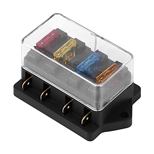Bloque de Fusibles, Caja de Fusibles de Cuchillas para Automóviles de 4 Vías Circuito Estándar de 12-24 V Soporte de Bloques de Cajas de Fusibles con 5A + 10A + 15A + 20A