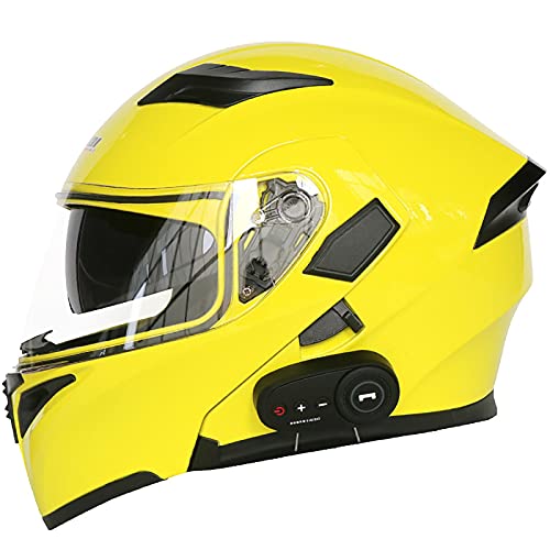 Bluetooth Integrado Casco de Moto Modular con Doble Visera Anti Niebla Integrado de Intercomunicación Sistema de Comuni para Adultos, DOT/ECE Homologado M,M=57~58CM