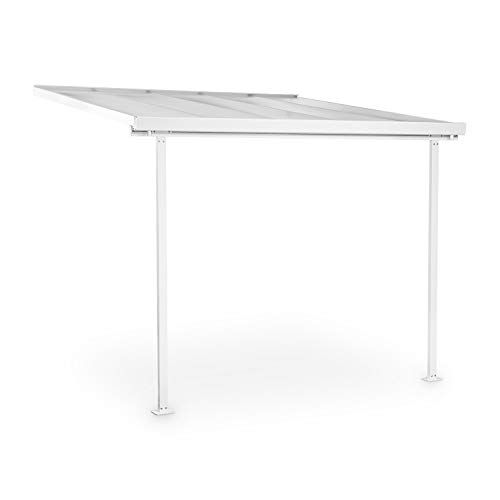 blumfeldt Pantheon Solid Sky Ampolio - Pérgola, Marquesina, Techo colgadizo, Canalón, Superficie de 300 x 300 cm, Techo de policarbonato (PE), Estructura de alumino, Pintura en Polvo, Blanco