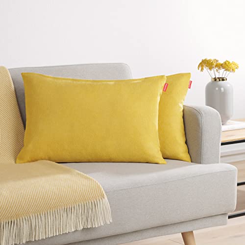Blumtal Juego de 2 Funda para Cojín de Chenilla - Fundas Decorativas de cojín para sofá con Cremallera Cubierta, Amarillo Mostaza, 30 x 50 cm