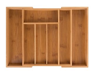 Blumtal Organizador de Cubiertos y cajones de Cocina de Bambú con Compartimentos Ajustables 5 a 7 compartimientos 29-45,5 x 33 x 5 cm