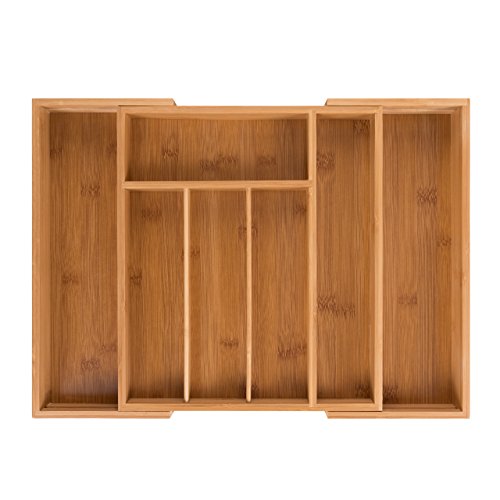 Blumtal Organizador de Cubiertos y cajones de Cocina de Bambú con Compartimentos Ajustables 5 a 7 compartimientos 29-45,5 x 33 x 5 cm