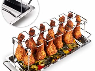 Blumtal Soporte para Muslos de Pollo Incluye Bandeja - Soporte de Acero Inoxidable para Piezas de Pollo, Accesorio de Parrilla Barbacoa y Horno con Bandeja de Goteo