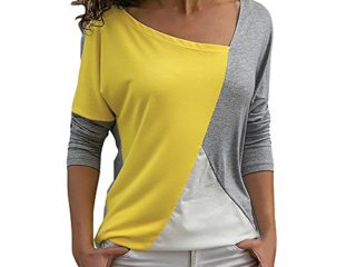 Blusa Moda Patchwork Casual para Mujer Sudadera con Capucha Tallas Grandes Color Block Tallas Grandes O-Neck Manga Larga Camiseta Tops Invierno Abrigos Liquidación de Venta SHOBDW (Gris,L)