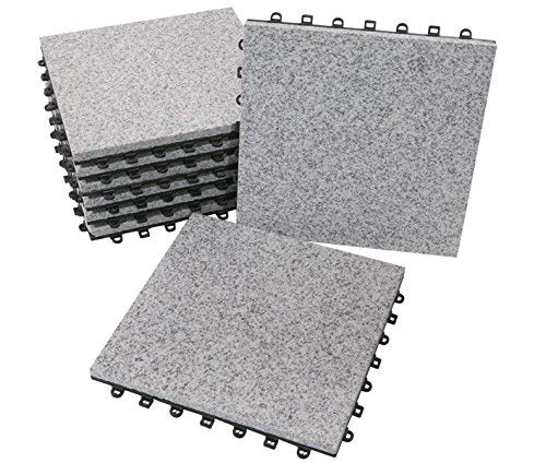 BodenMax Baldosa clic en granito natural | Modelo Clásico | Gris | 30 cm x 30 cm x 2,5 cm | Set de 8 baldosas = 0,72 m² |Para terrazas, jardines, balcones, piscinas, saunas. interiores y exteriores