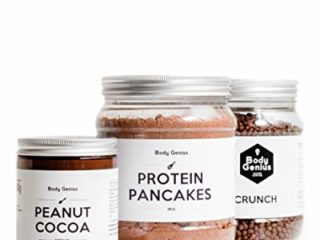 BODY GENIUS Pack Desayuno Proteico (Chocolate) Crema de Cacahuete y Cacao, Tortitas Proteicas y Protein Crunch. Alto en Proteína, Bajo en Hidratos, Sin Azúcar. Hecho en España.