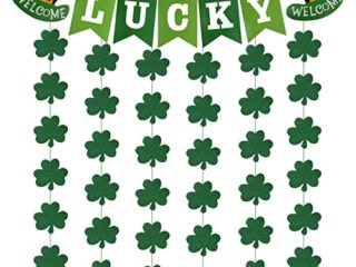 BOFUNX 1 Lucky Banner 1 Banderines Guirnalda Pancartas de Trébol Verde de Colgantes Suministros para Día de San Patricio Adornos para Decoración Paredes Ventanas Puertas para Fiestas Irlandesas