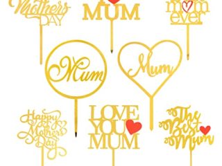 BOFUNX 8pcs Topper de Tarta de Feliz Día de Madre de Acrílico Oro para Decoración de Tartas Cake Pastel Postre Cupcake Fiesta Cumpleaños Happy Mothers Day Best Mom Love Mom