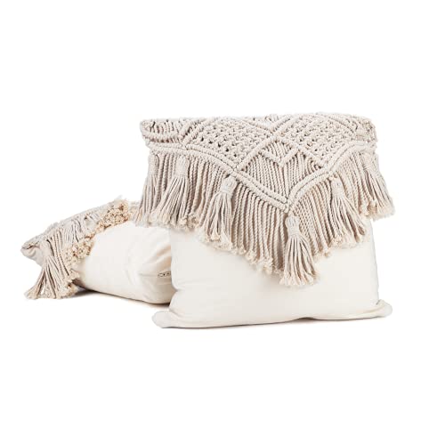 Boho-berry 2 x funda de cojin boho decoración | cojines decorativos para sofa 40 x 40 cm | macrame cojines cama decorativos | cojines etnicos en estilo bohemio | cojines boho de color beige | vintage