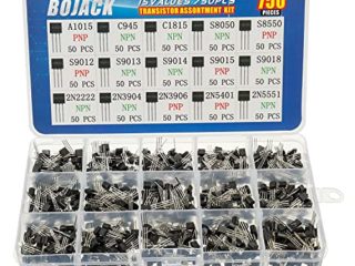 BOJACK 15 Valores 750 piezas A1015 C945 C1815 S8050 S9050 S9012 S9013 S9015 S9018 2N2222 2N3904 2N3906 2N5401 2N5551 PNP NPN Alimentación Transistores de propósito general Kit de surtido