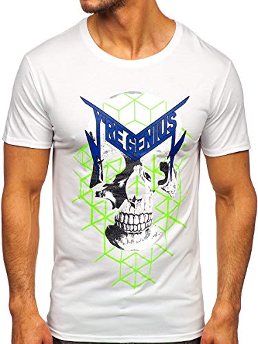 BOLF Hombre Camiseta de Manga Corta T-Shirt Escote Redondo Estampada Crew Neck Camiseta de Algodón Básico Entrenamiento Deporte Print Outdoor Estilo Diario J.Style Y70002 Blanco L [3C3]
