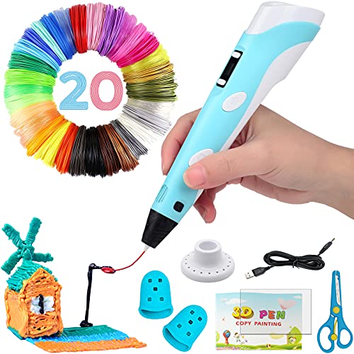 Bolígrafo 3D inteligente con pantalla LED, bolígrafo de impresión 3D con carga USB, recargas de filamento PLA de 20 colores, PLA y ABS compatibles, regalo de manualidades perfecto para niños y adultos