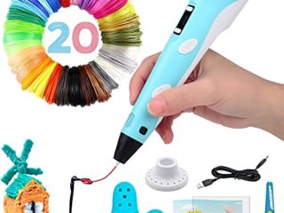 Bolígrafo 3D inteligente con pantalla LED, bolígrafo de impresión 3D con carga USB, recargas de filamento PLA de 20 colores, PLA y ABS compatibles, regalo de manualidades perfecto para niños y adultos