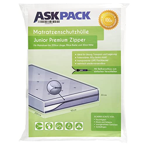 Bolsa para colchón Junior Mejorada con Cremallera para un Colchón de 90cm de Ancho 30cm Grosor y 200cm Largo para mudanzas y Almacenamiento a Largo Plazo –100 micras Extra Fuerte