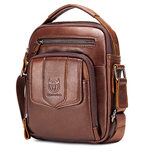 Bolso Bandolera Hombre Cuero Pequeño Bolso de Mano Bolsa de Mensajero Piel Bolsa Cruzada Vintage Crossbody del Negocios Trabajo Casual,Cafe