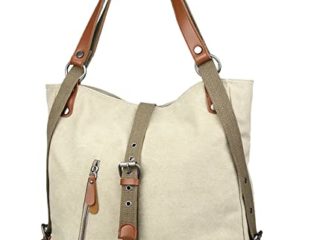 Bolso de hombro JOSEKO de lona Mochila para mujer, bolso convertible de mochila multifuncional para el trabajo, escuela, para viaje, Correa de PU, El color / diseño puede variar