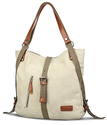 Bolso de hombro JOSEKO de lona Mochila para mujer, bolso convertible de mochila multifuncional para el trabajo, escuela, para viaje, Correa de PU, El color / diseño puede variar