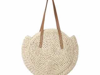 Bolso Redondo de la Paja Mujeres Bolsos de Bandolera Verano Crossbody Totes de Playa Ratán Tejidas a Mano Para Estilo Boho Para Viajes, Fechas y Vacaciones