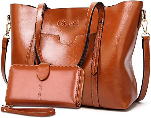 Bolsos de Mujer Bolso Bandolera Tote Grande De Hombro Bolsos PU Cuero Bolsos Billetera 2pcs Set (Marrón)